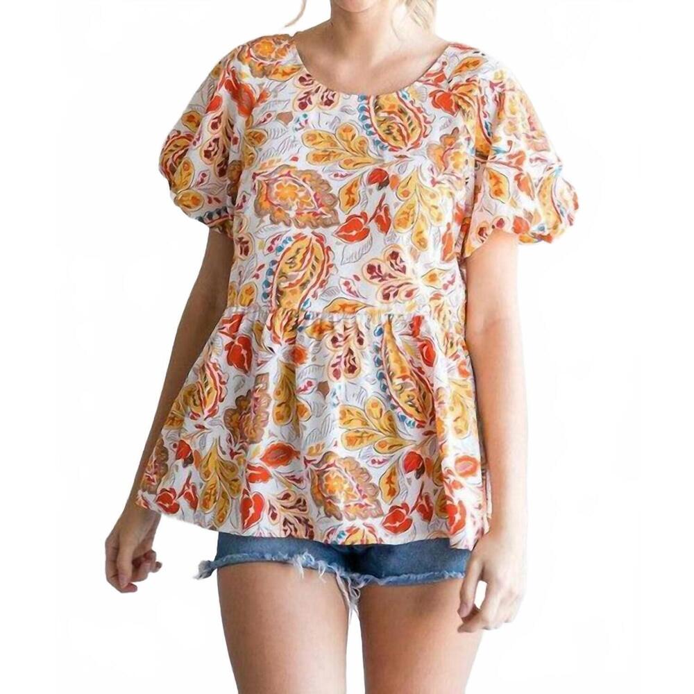 NEW STYLE U paisley print short sleeve baby doll shirt in floral